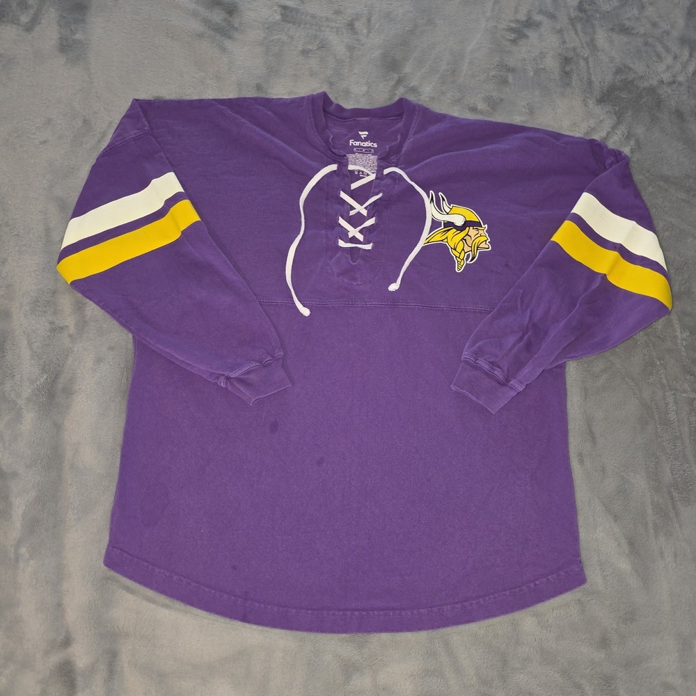 Minnesota Vikings Womens Purple Shirt Sleeve‎ Lace Up V Neck Shirt Size Medium